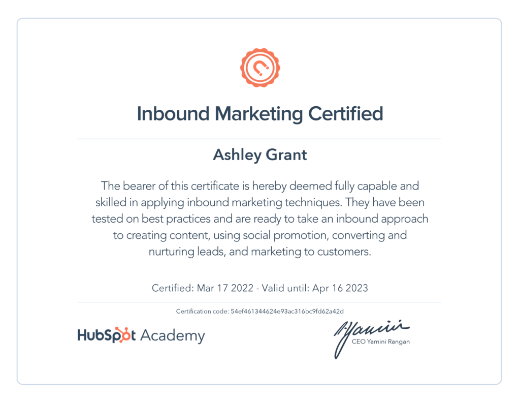 HubSpot Academy - Inbound Marketing Certifcation