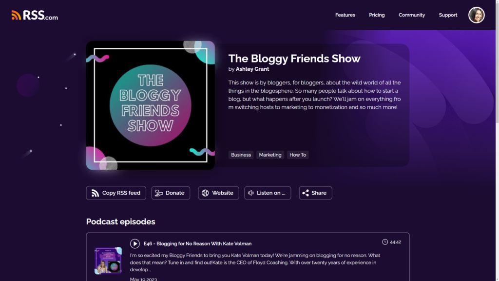 9 Reasons to Use RSS.com for Podcast Hosting - Bloggy Friends Homepage Screenshot