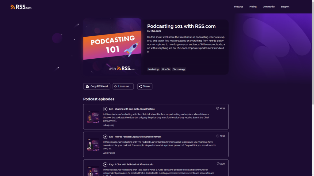 9 Reasons to Use RSS dot com for Podcast Hosting Public Website 