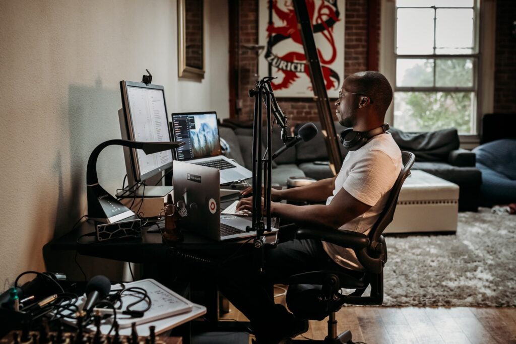Tips For a Healthier and More Productive Workspace at Home-Man in White T-shirt