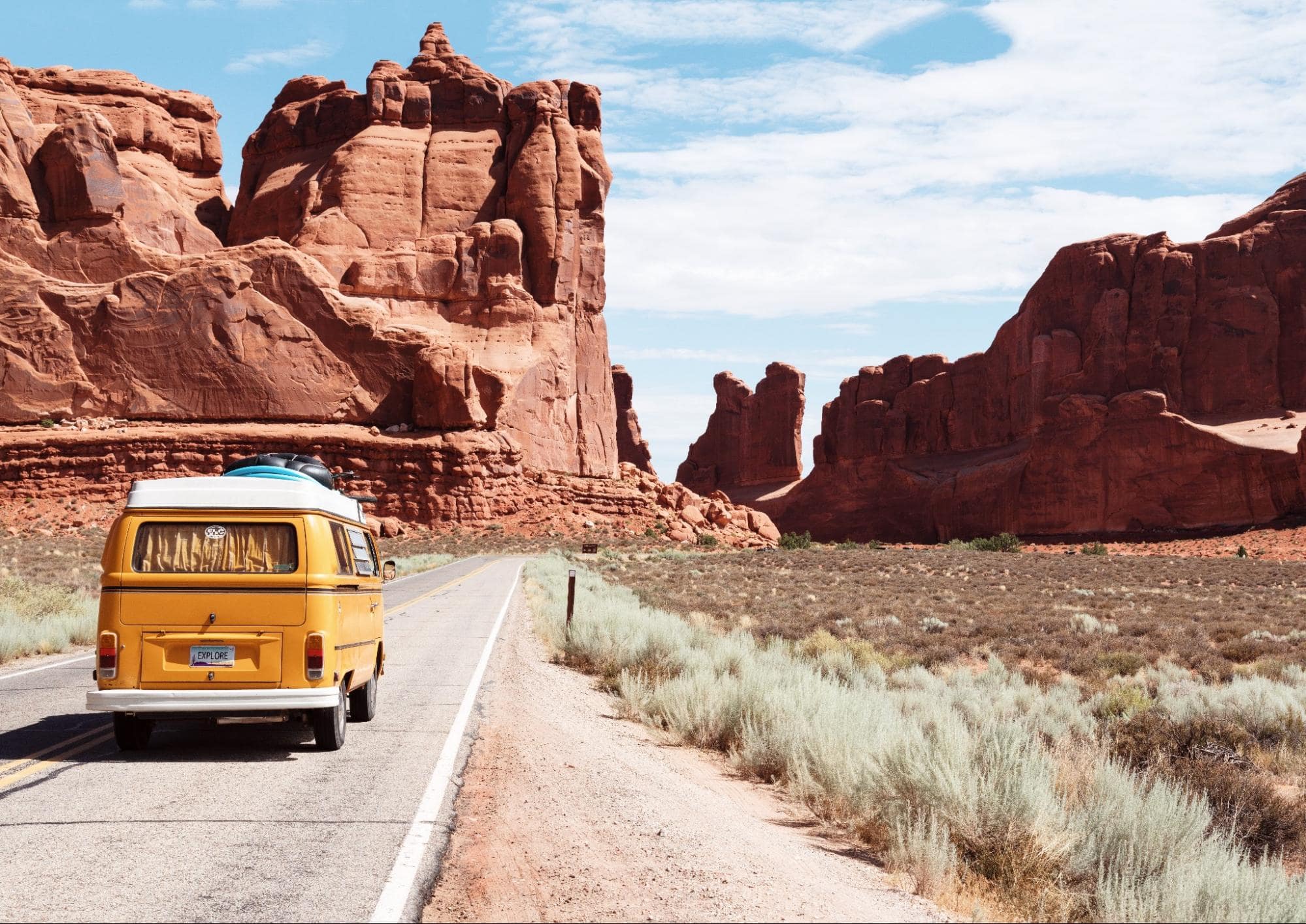 Best Road Trip Destinations in US Van on Road with Mountain View