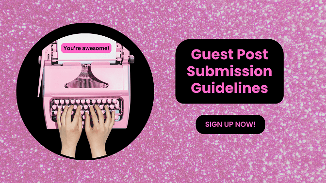 Guest Post Submission Blog Banner - Woman Typing on Typewriter